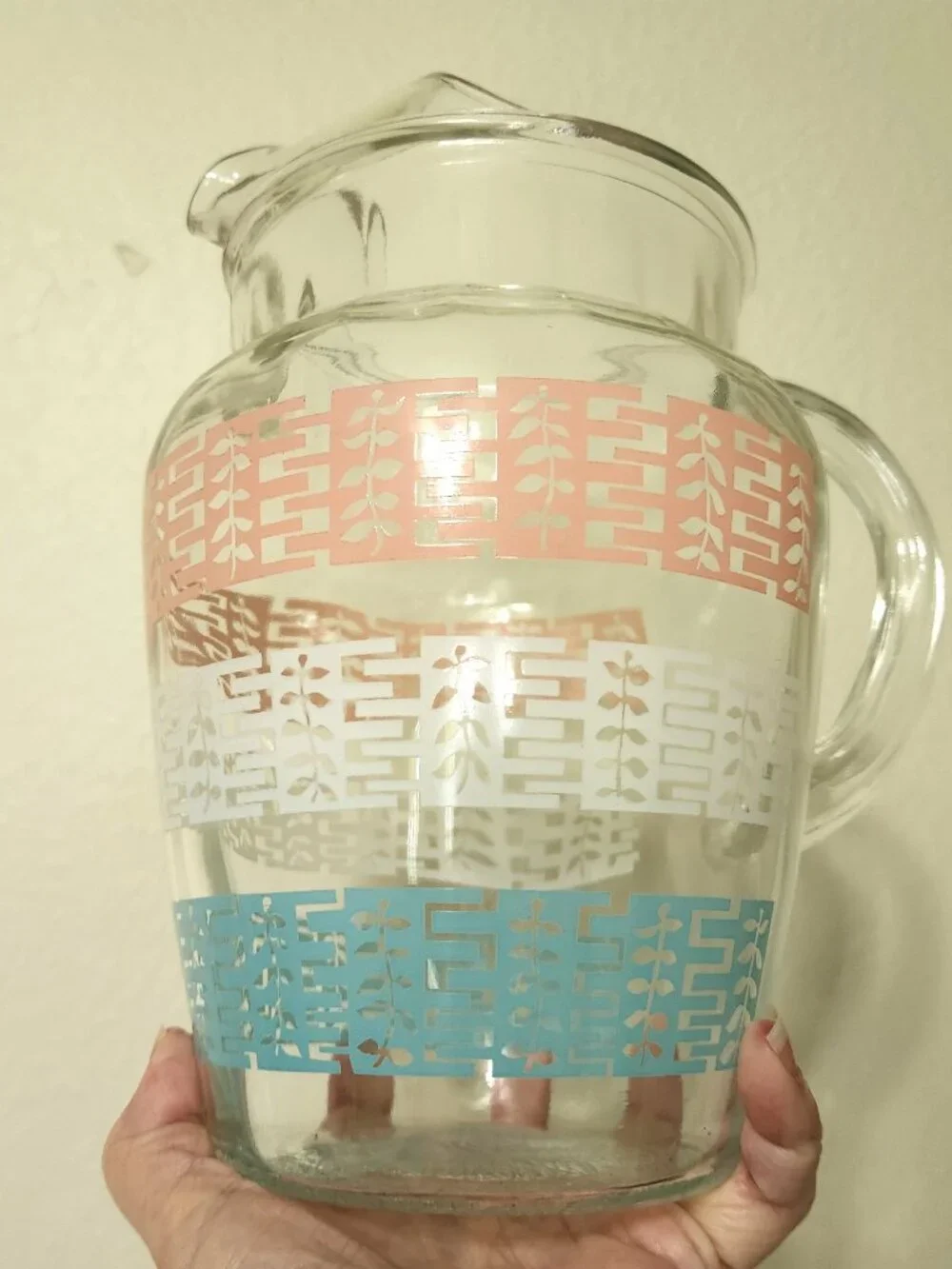 Vintage MCM Anchor Hocking Peekaboo Leaf Pitcher & Tumbler Set